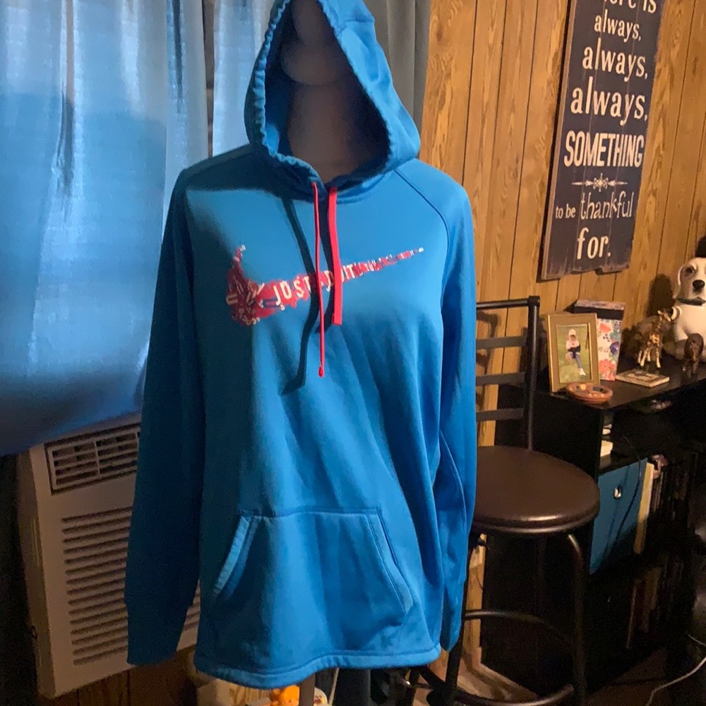 Nike Blue Hoodie with Pink Accent Swoosh